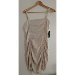Wild Fable Beige Ruched Strappy Mini Bodycon Dress Square Neck Sleeveless M